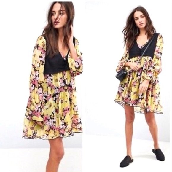 Free People Alice Vested Black Combo Floral Dress - Picture 3 of 10